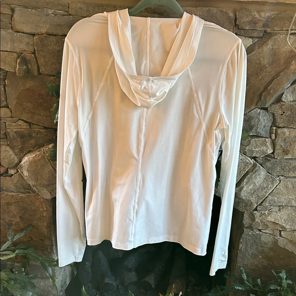 Lands' End Women's White Nylon/Spandex Hoodie Exercise Sweatshirt; Medium; NWOT